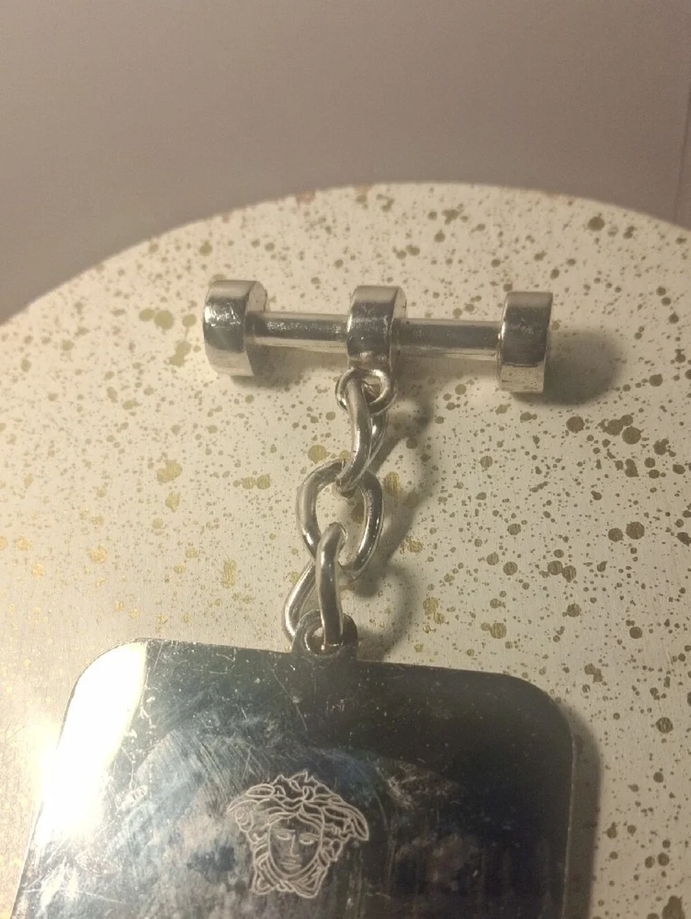Versace Silver Medusa Engraved Square Key Charm